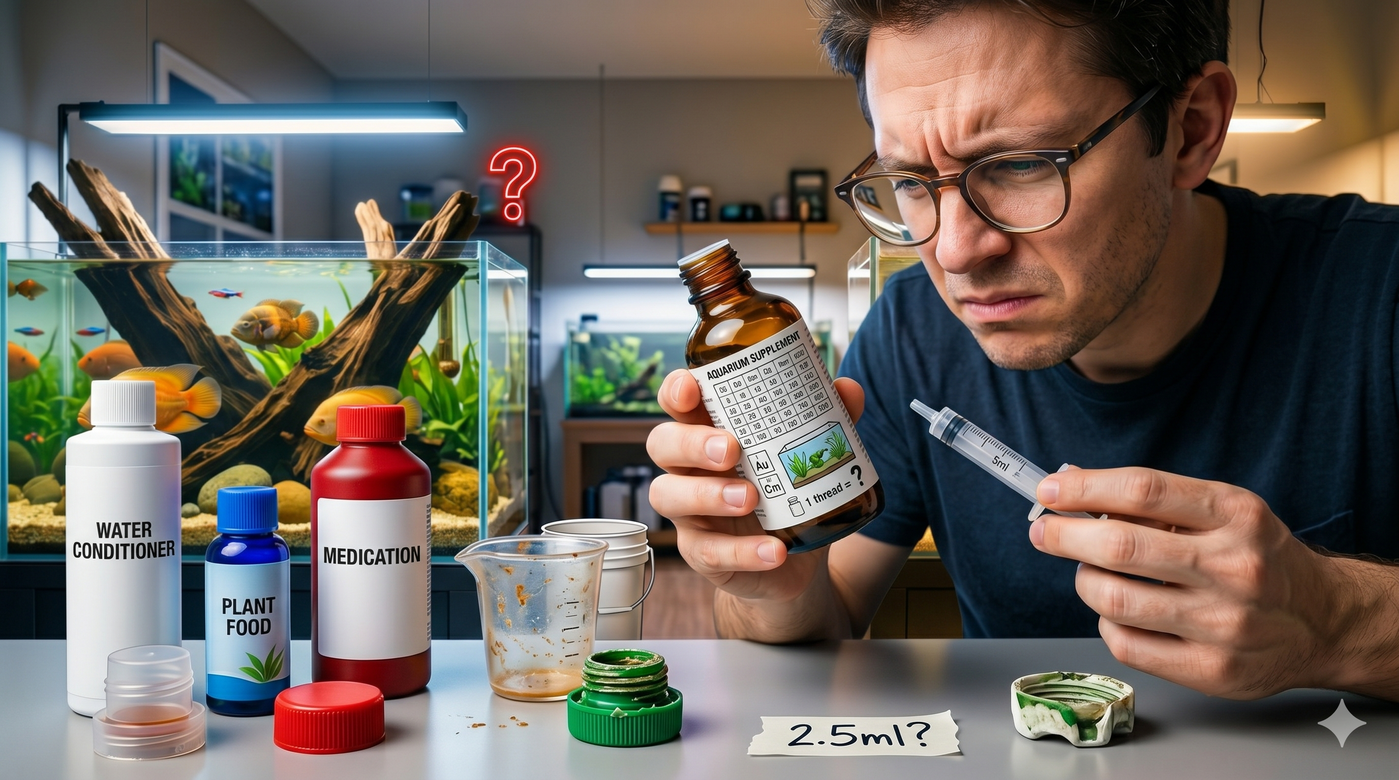 Aquarium product bottles and measuring tools